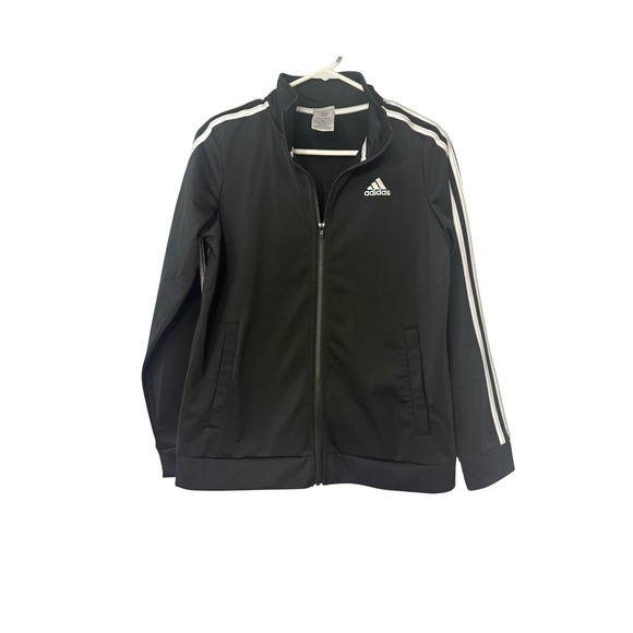 adidas Other - Kids Adidas Black Track Jacket White Stripes Zip Front Athleisure L 14-16